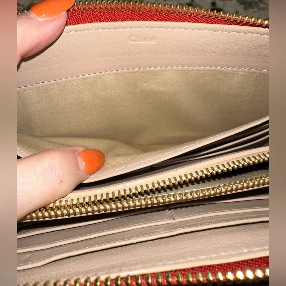 Classic Chloé Red Leather Front Pocket Continental Zip @ Wallet Gold Hardware